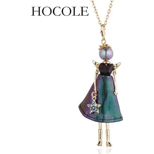 HOCOLE Cute Angle Wing Doll Necklace For Women Dress Gold Color Metal Figure Doll Pendant Necklace Girl Jewelry Sweater Chain