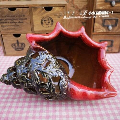 Beautiful Rainbow Glaze Thorn Type Red Mouth Conch Room Decor Fish Tank Ceramic Handcrafts