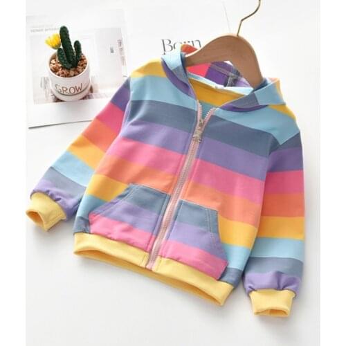 Baby Girls Boy Coat Rainbow Striped Jacket Zipper Hoodie Clothing Jacket Autumn Kids Outerwear Children Girl Clothes