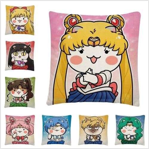 Cat Anime Wizard Princess Cartoon Pattern Linen Cushion Cover Pillowcase Home Sofa Car Decoration Pillowcase 45X45Cm