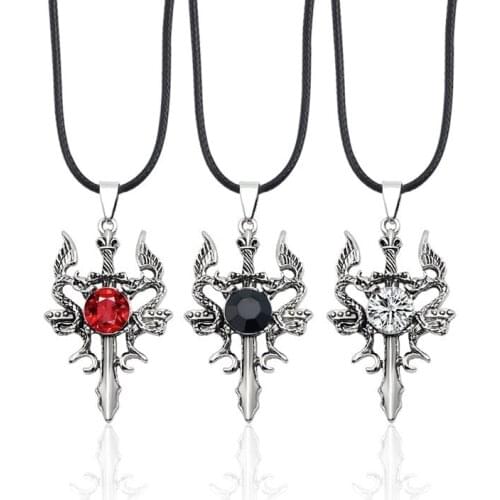 Fashion Retro Male Necklace Animal Ssangyong Shape Pendant Alloy Red White Black Optional Domineering Mens Jewelry Gift