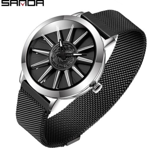 Sanda 2020 Hot Sell Cool Personality Spinning Dial Men Watch Milan Mesh Belt Quartz Wheel Wristwatch Gift Relogio Masculino 1032
