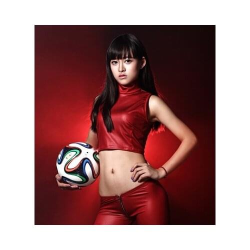 New Sexy Faux Leather Sleeveless Turtleneck Short T-shirt Crop Top Cropped Tank Vest Camisole Club Dance Wear Matte Red