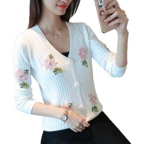 New Sweater Women Cardigan Knitted Sweater Coat Long Sleeve Korean sweet Knit Cardigan Top Female Casual V-Neck Slim Short coat