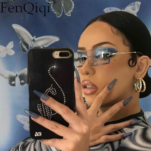 Rimless Rectangle Sunglasses Fashion Small Frameless Eye Glasses New Brand Designer For Female Lens Ladies Gradient Sunglasses O