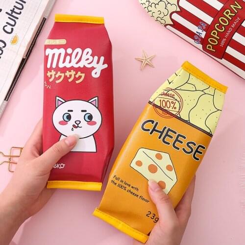 Creative Snack Pencil Case Korean Simple Pencils Box For Girls Boys PU Leather Pencil Bag Kids Gift Sationery School Supplies