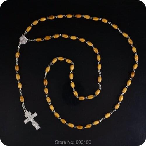 Orthodox Wood Rosary Beads Cross Pendant Necklace Fashion Religious jewelry