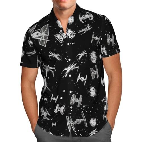 Spacecraft 3D Beach Hawaiian 2021 Summer Black Shirt Short Sleeve Shirt Streetwear Oversized 5XL Camisa Social Chemise Homme-66