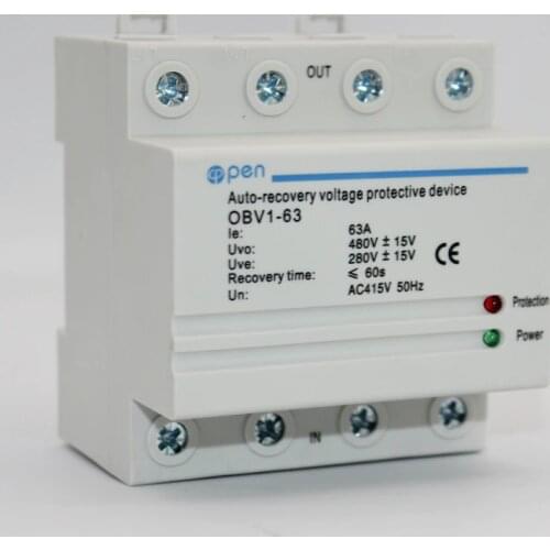 63A 380V~ Three Phase four wire Din rail automatic recovery reconnect over voltage and under voltage protective protection relay