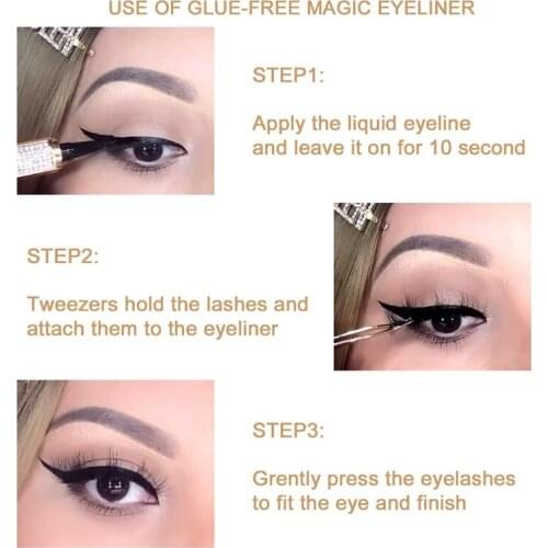 Q1QD 2 in 1 Self-adhesive Eyeliner Pen Multi-Use Glitter Liquid Lash Liner No Glue Needed Quick Drying Long-Lasting