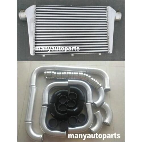 Universal 450x300x75mm intercooler + 3" aluminium piping+black Silicone Hose kit