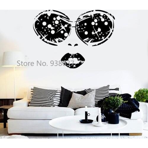Vinyl Wall Decal Sexy Woman Face Glasses Lips Girl Beauty Salon Wall Window Decoration Removable Wall Stickers Living Room ZA935