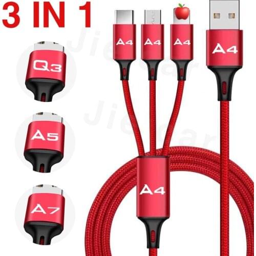3 In 1 Mobile Phone Micro USB Type C Charger for Huawei IPhone for audi A3 A4 A5 A6 A7 Q2 Q3 Q5 Q7 Q8 car New car trinket