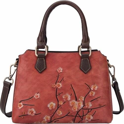 Genuine Leather Vintage Women Crossbody Bag Flowers Printing luxury designer handbag high quality Leather Shoulder Crossbody Bag