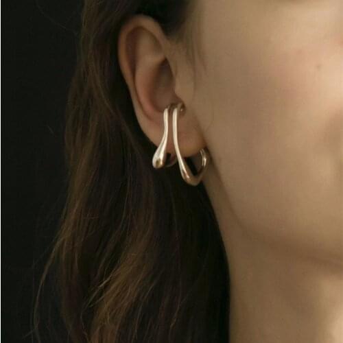 2021 new French elegant double irregular clip simple metal earcuffs for women without perforation earrings gift
