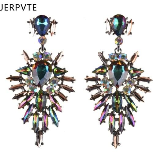 Multicolor Austrian Crystal Big Drop Earrings Women Jewelry Fashion Explosive Exaggeration Wedding Bridal Long Dangle Earrings