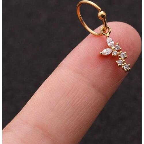 1 PCS Micro Pave CZ Mini Butterfly Star Charm Ear Cartilage Cuff Clip Earring Trendy Gold Color Steel Ear Piercing Circle Hoop
