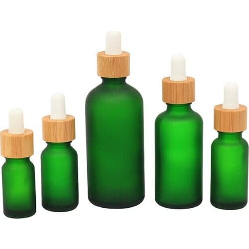 10ml 20ml 30ml 50ml Frosted Green Glass Makeup Emulsion Lotion Packing Bottle Bamboo Lid Beauty Remover Toner Liquid Containers