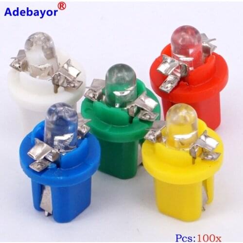 100 X T5 Instrument lamp B8.5 Car LED Indicator Light Dashboard Side Interior Bulb white red blue yellow green free shipping