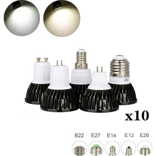 10x GU10 / MR16 / E27 / E14 / GU5.3/E12/B22 Dimmable Spotlight LED, Black Shell, Energy Saving, Warm Neutral Cold White Lamps