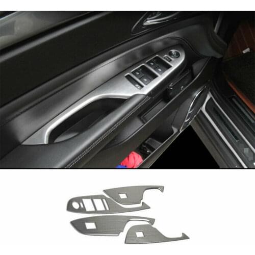 4PCS Silver Steel Window Lift Panel Switch Cover Trim For Cadillac SRX 2010-2014 2015