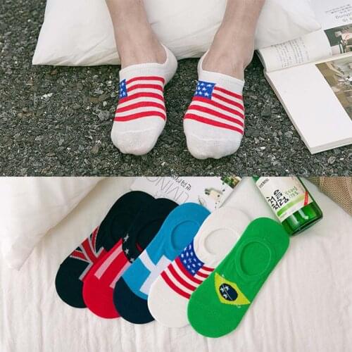 5Pair/lot Low Cut Cotton Socks Men Solid Patchwork Color Stripe Funny Dog Patterned Casual No Show Sock Anti-slip Silicone Type