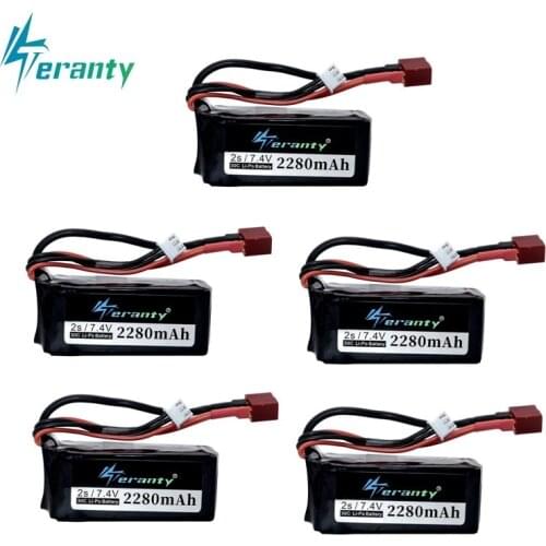 5Pcs 7.4 V 2280mAh 30c battery for A949 A959-B A969-B A979-B K929-B remote Control car 2s 7.4v LiPo battery for Wltoys car toys