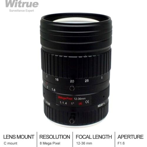8 Megapixel 4k CCTV Lens C Mount 12-36mm Varifocal 1 inch Starlight F1.6 Manual IRIS for Face Recognition Camera