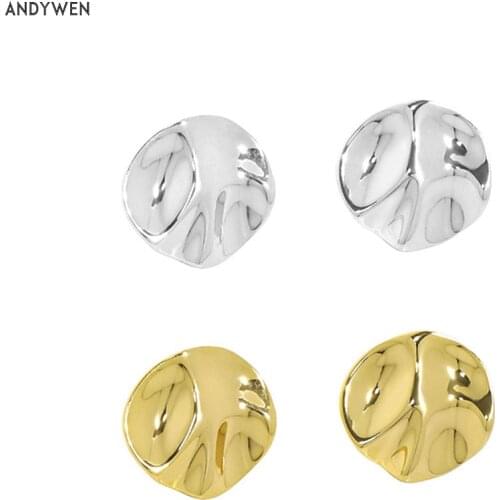 ANDYWEN 925 Sterling Silver Gold Round Piercing Stud Earring Rock Punk Fine Jewelry 2021 Wedding Party Piercing Luxury Jewels