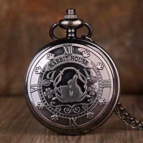 Antique Steampunk Rabbit House Quartz Pocket Watch Pendant Necklace Chain Retro Fob Watches Birthday Gift for Girl Children