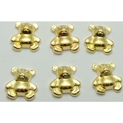 Free shipping 100pcs Cell Phone Deco Jewelry Accessories 12X11mm Gold Tone Metallic Acrylic Bear Studs No Hole