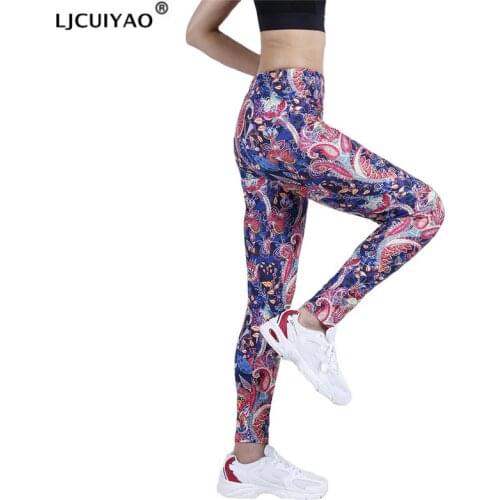 LJCUIYAO Push Up High Waist Pants Leggings Women Fitness Gym Tights Jogging Running Sport Cashew Flowers Elastic New 2021 Bottom