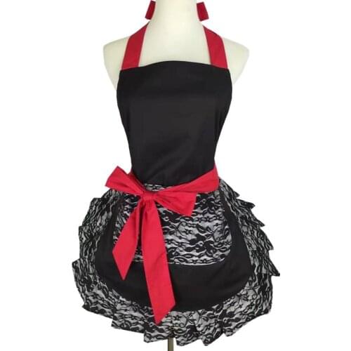 Black Lace Design Simple Bandage Advertising Apron Womens Home Kitchen Supermarket Overalls