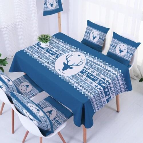 Modern Polyester Faux Linen Christmas Elk Printed Tablecloth Covers Party Banquet Dining Festival Table Cloth