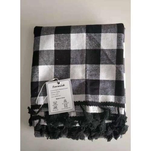 Formild 1.5M Width Black And White Grid Tassel Curtain Cotton And Linen Semi-shade Small Window Home Kitchen Decoration