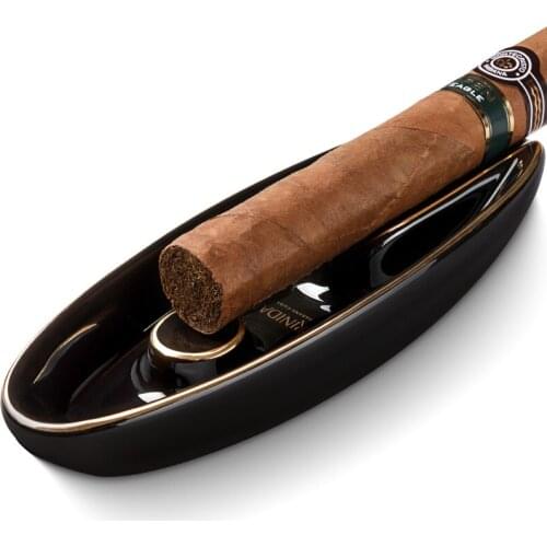 Hot Sale Ceramic Cigar Ashtray Boat Shape Single Slot Ash Tray Holder Living Room Decoration 3 Colors