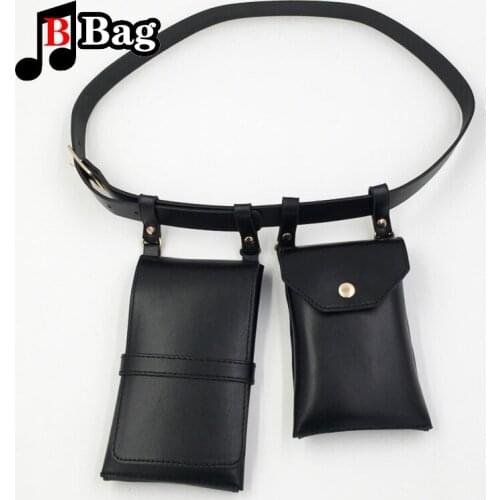 Gothic Women Belt Packs Black Leather Waist Bag 2 Pockets Vintage Thigh Bags Cool female Fashion trend waist pack PU wallet