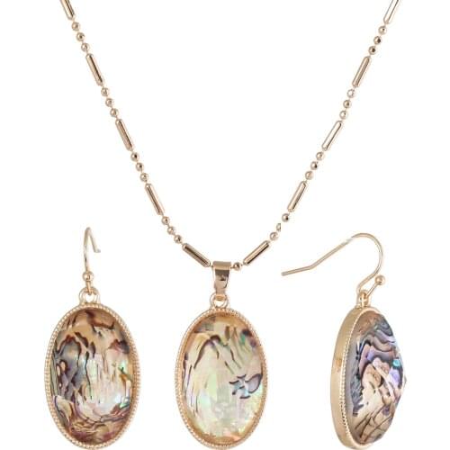 Faceted Oval Drop Dangle Earrings With Necklace Choker Abalone Shell Pendant Jewelry Sets