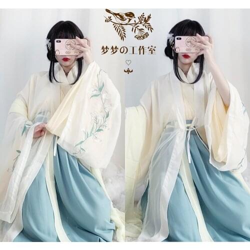 Hanfu Daily Ming Womens Han Chinese Clothing Chinese Style Chest-High Dress Improved Suit medieval dress