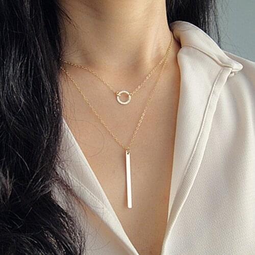 Metal Circle Stick Pendants Necklaces for Women Fashion Jewelry Layered Necklace Female Clavicle Chain Gold Silver Color Simple
