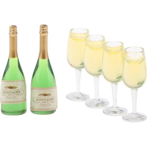 Miniature Wine Bottles and Glasses Model for 1/12 Dollhouse Accessories Mini Bar Decoration