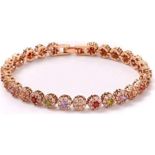 FYM fashion boho Rose Gold Color flower shape Bracelet femme AAA Zircon Crystal Bracelet CZ Bracelets for Women Wedding party