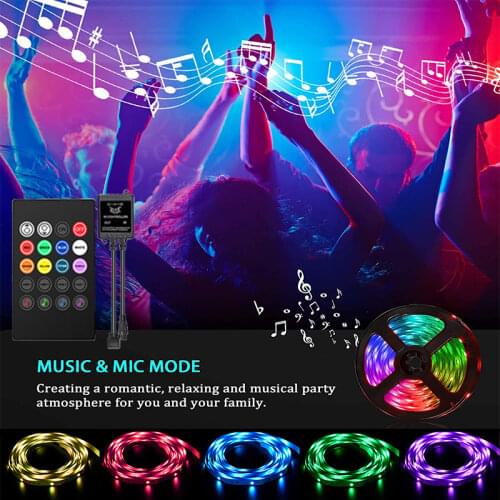 Vogliovoi LED Strip Light Music 5M 10M 15M 20M 5050 DC12V 16.4ft 32.8ft 50ft 66ft Multicolor 20Keys IR Controller AC100-240V