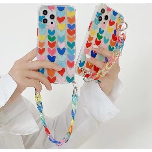 GIMFUN Cartoon Love Heart Wristband Phone Case for iPhone 12 11 Pro Max XR XS Max X 7 8 Plus Clear Relief Floral Soft Cover