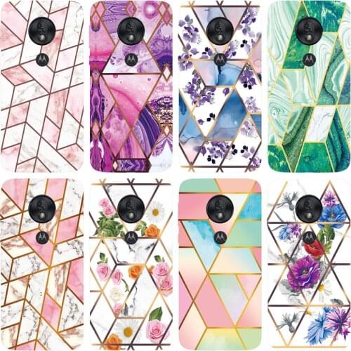 Soft Phone Case for Motorola Moto G7 Play Funda Glossy Colorful Flower Silicone Phone Back Cover Geometric Marble Shell