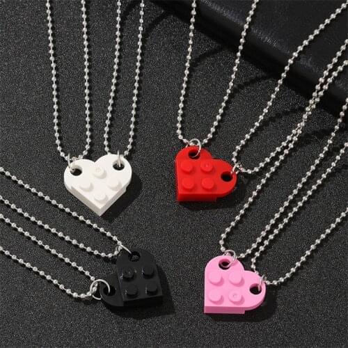 2021 Punk 2Pcs Heart Brick Couples Love Necklace For Lovers Women Men Elements Friendship Necklaces Valentines Gift Jewelry