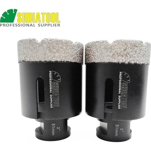 SHDIATOOL 2pcs 5/8-11 Thread Dia2"/51mm Vacuum Brazed Diamond Dry Drilling Bits Tile Core Bits Stone Porcelain Marble Hole Saw