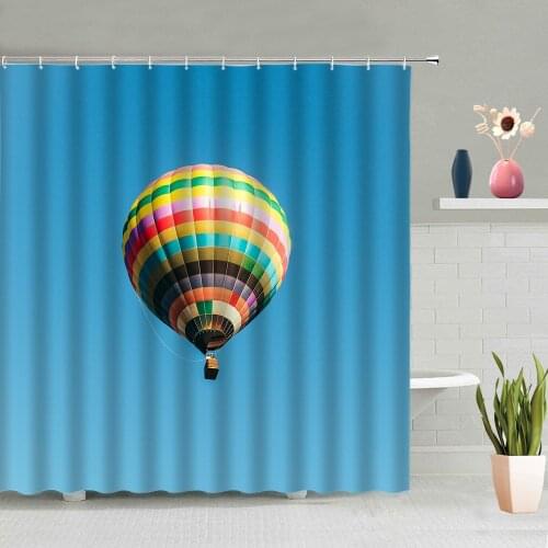 Blue Sky Snow Mountain Hot Air Balloon Idyllic Lavender Bathroom Decoration Shower Curtain Waterproof Polyester Fabric With Hook
