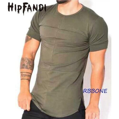 HIPFANDI 2020 Mens Unique Hem Design Short Sleeve T-shirt Hip-Hop Style Male Tops Tees Long Section Street Clothing Patchwork