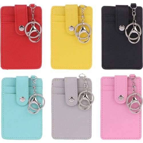 Unisex Colors Portable ID Card Holder Bus Cards Cover Case Office Work Key Chain Key ring Tool